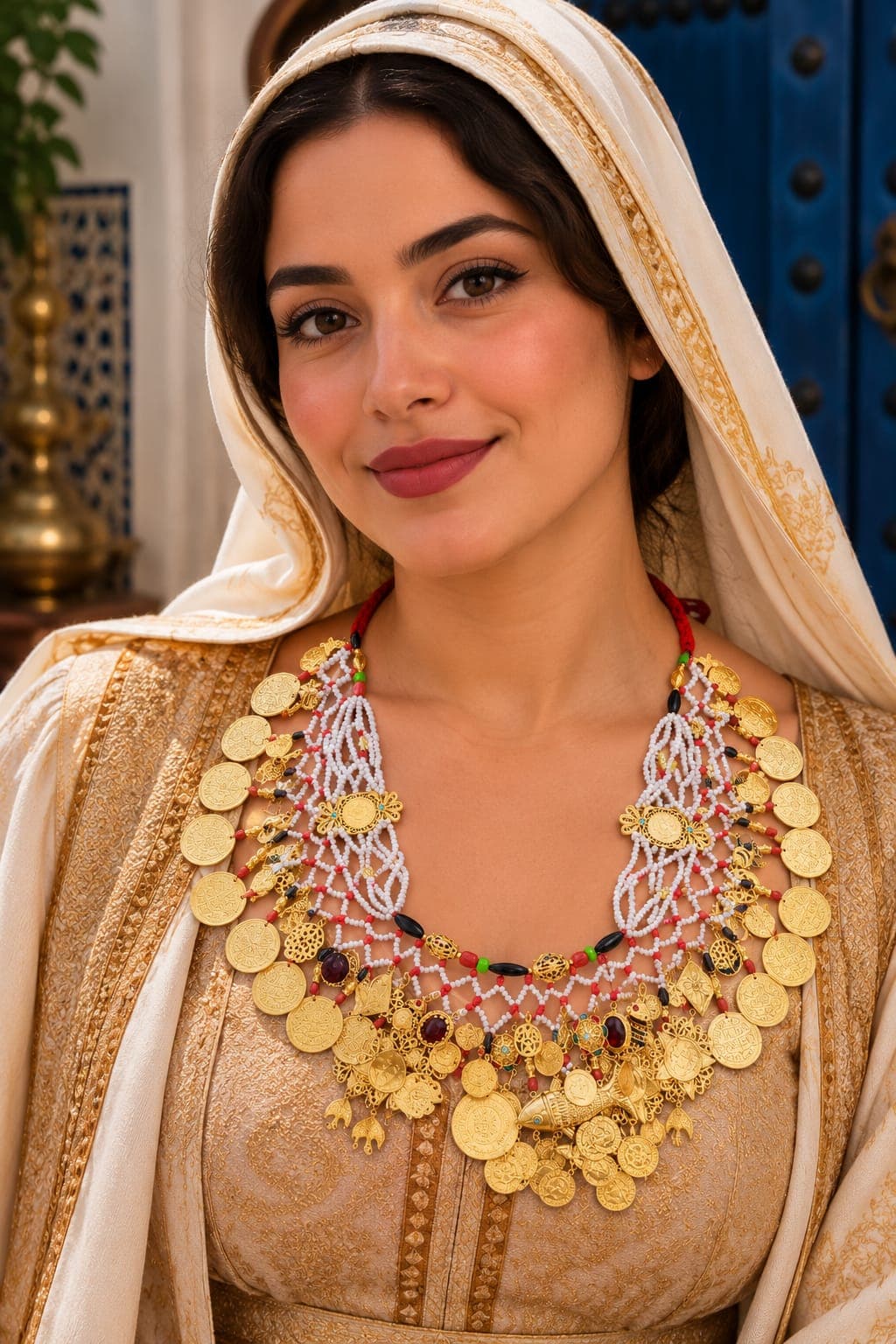 Collier plastron à rangs de pendeloques rondes